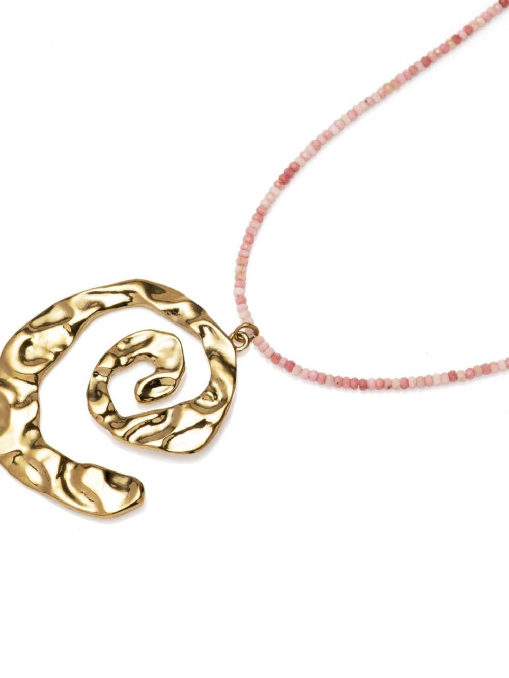 Gold Spiral Pendant Necklace with Pink Beaded Chain - Women’s Fashion Jewelry - Picture 3 of 4